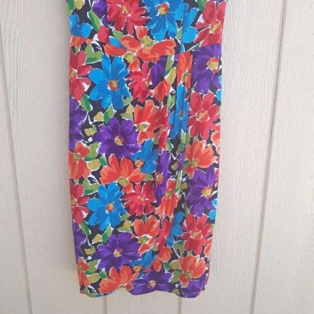 Vintage 80's Dress Tropical Hawaiian Island‎ Belted Floral Sleeveless Sz M - Picture 7 of 8